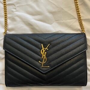 Yves Saint Laurent Black and Gold Crossbody Bag with Chevron Quilting